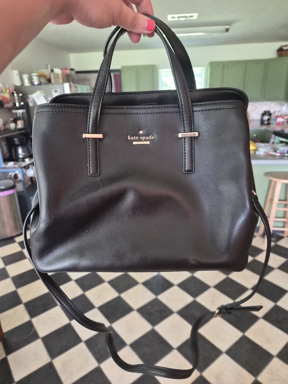 kate spade Black Leather Satchel with Crossbody Strap